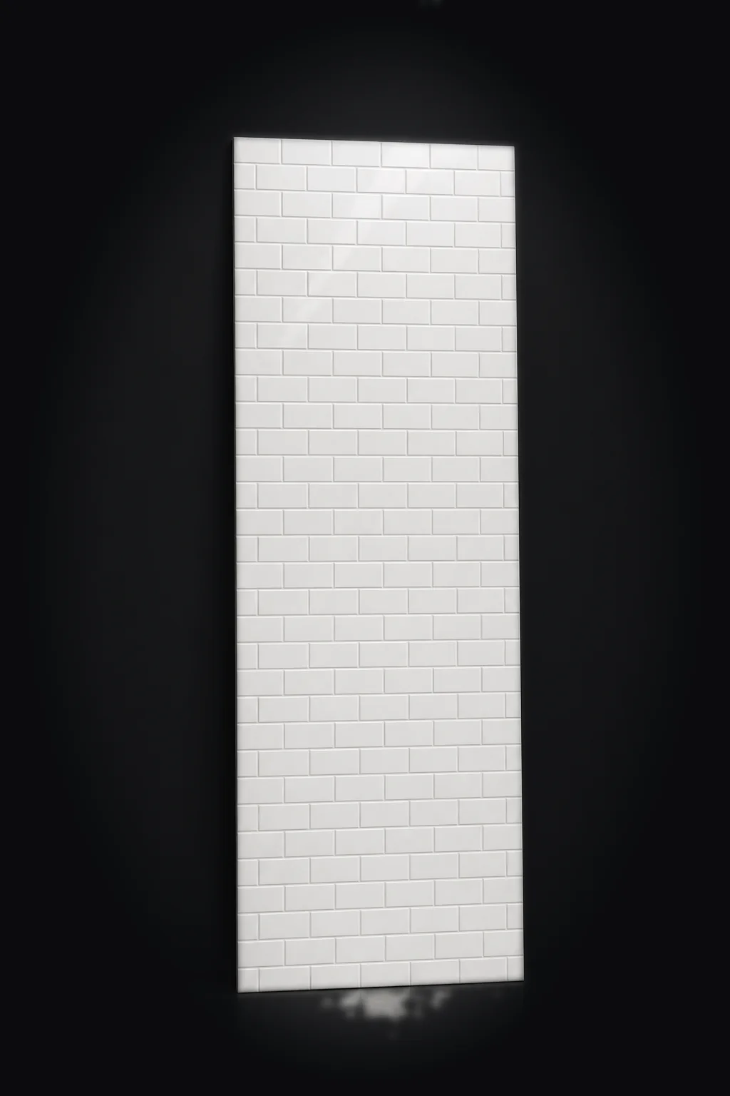 ARSTAR cultured marble shower panel with brick pattern, lit in a dark studio