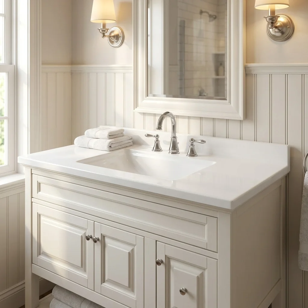 Camila 19 vanity top installed on a bathroom vanity