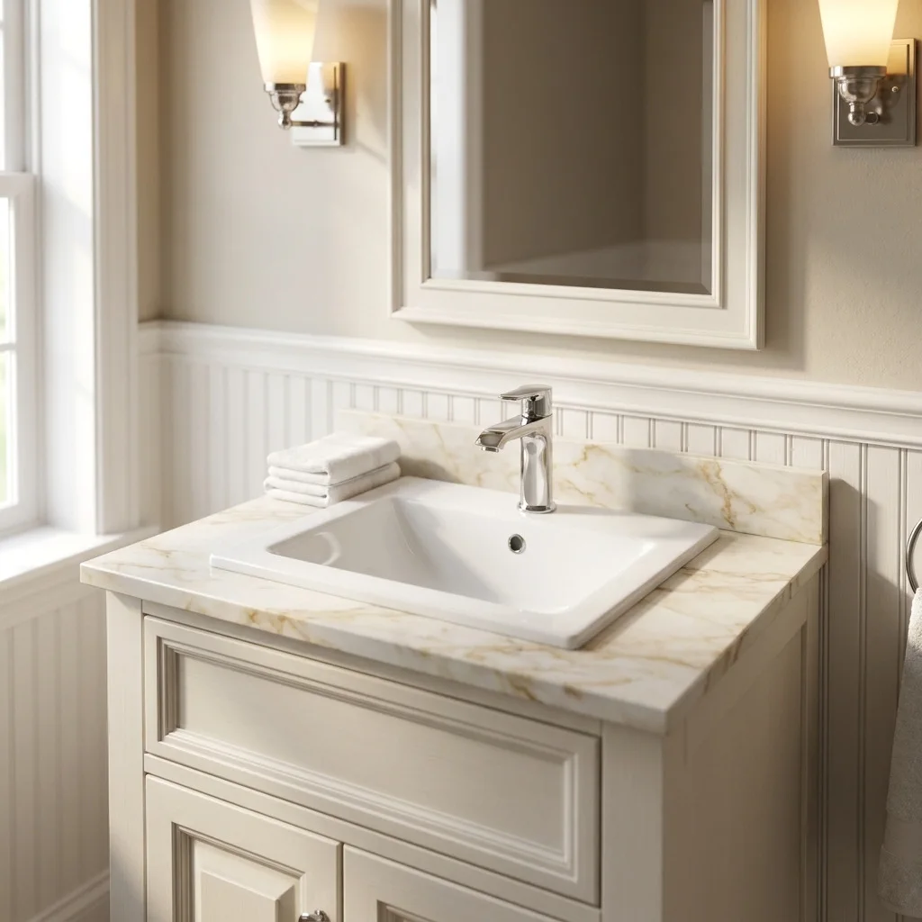 Camila drop-in bowl installed in a bathroom countertop