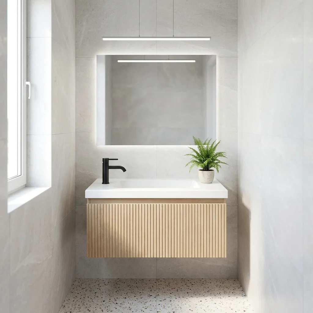 Capri Small vanity top installed in a compact bathroom