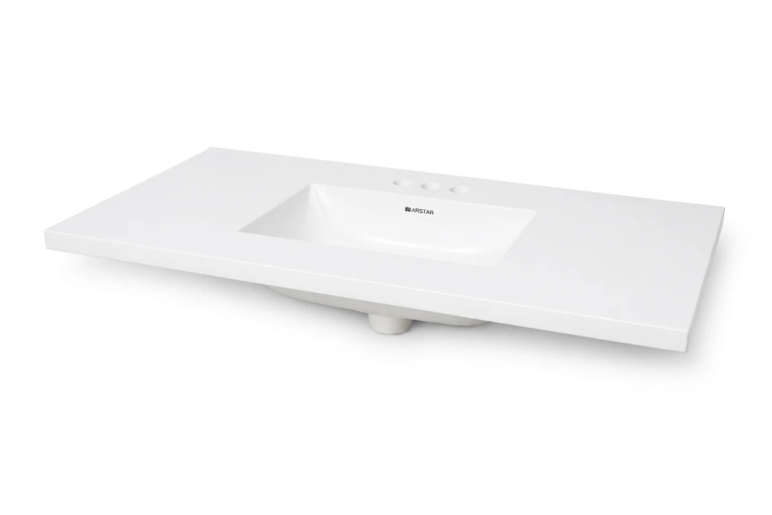 Capri cultured marble vanity top — 3/4 view from the right, Solid White, 37"