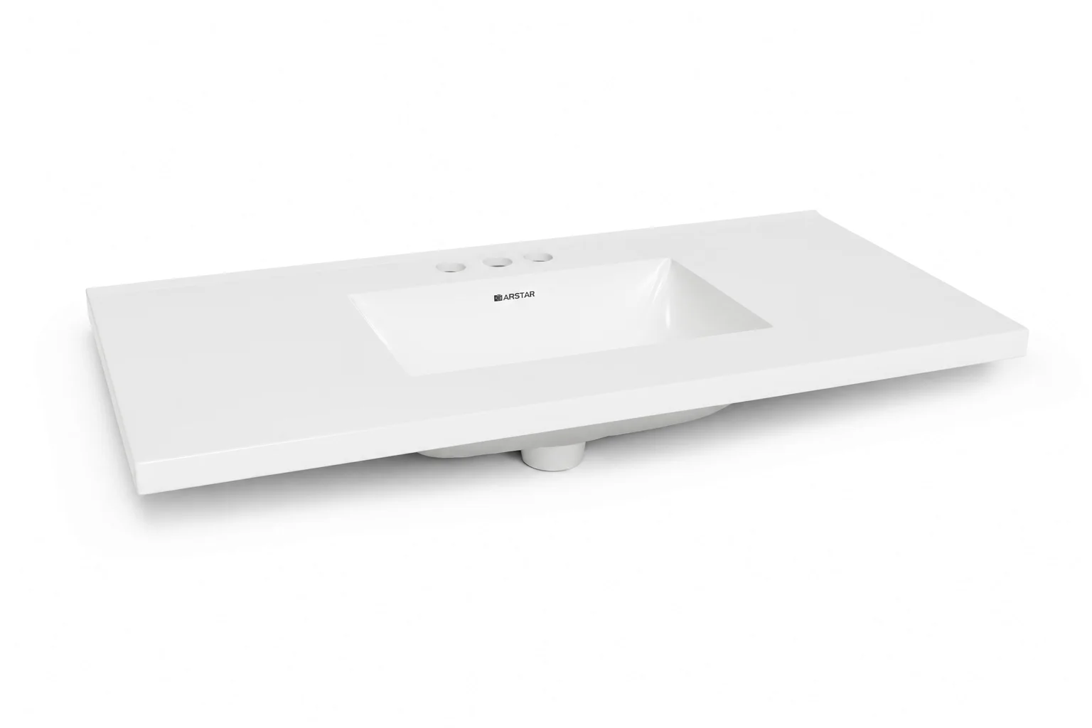 Capri cultured marble vanity top — 3/4 view, Solid White, 37"