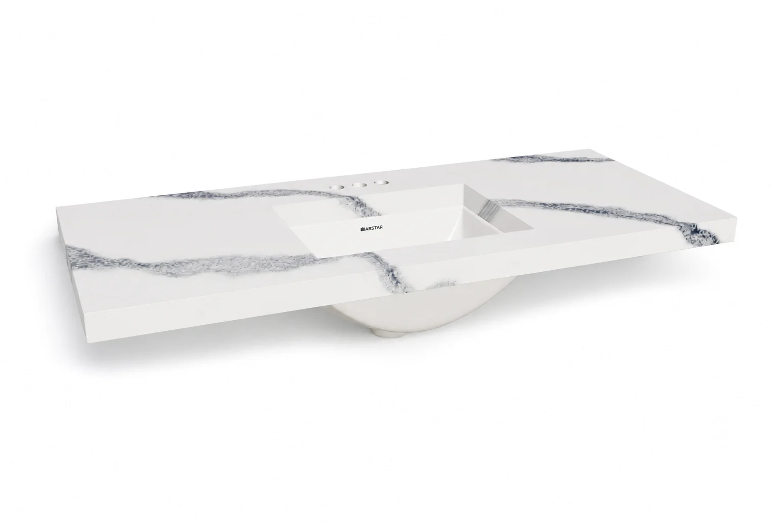 Carmina cultured marble vanity top — 3/4 view, Carrara Black, 49"