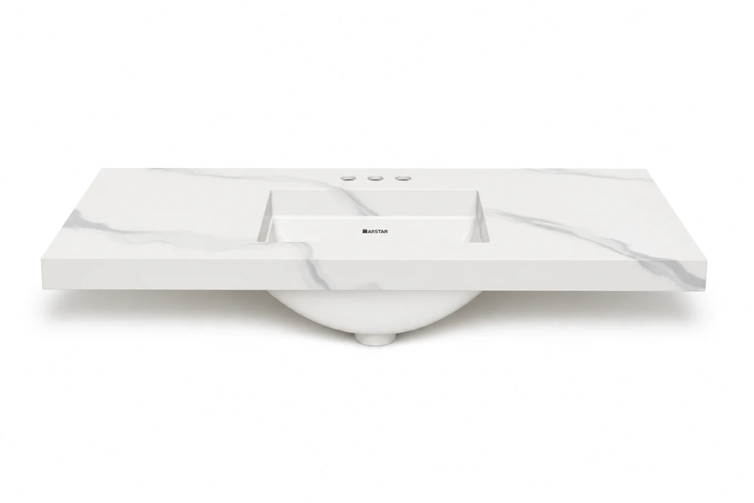 Carmina cultured marble vanity top — front view, Carrara White, 49"
