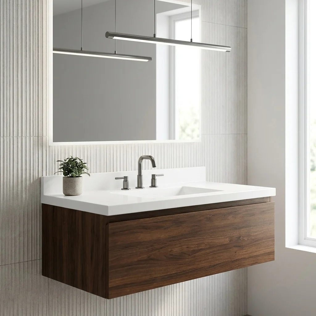 Carolina vanity top installed on a bathroom vanity