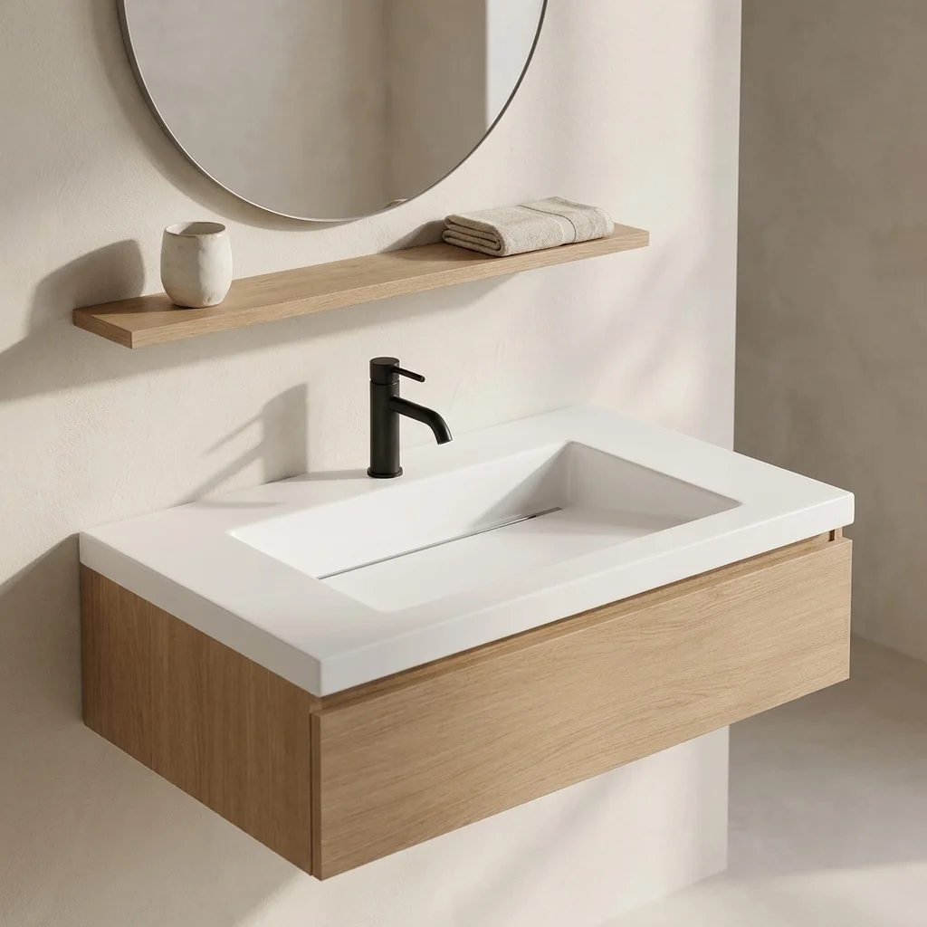 Catherine vanity top installed on a modern bathroom vanity