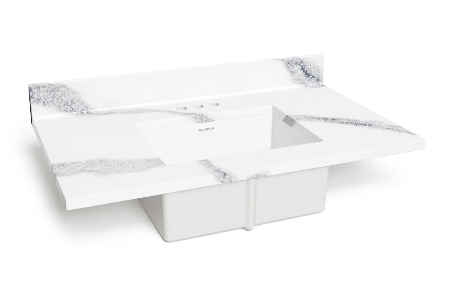 Charlotte cultured marble vanity top — 3/4 view, Carrara Black, 37"