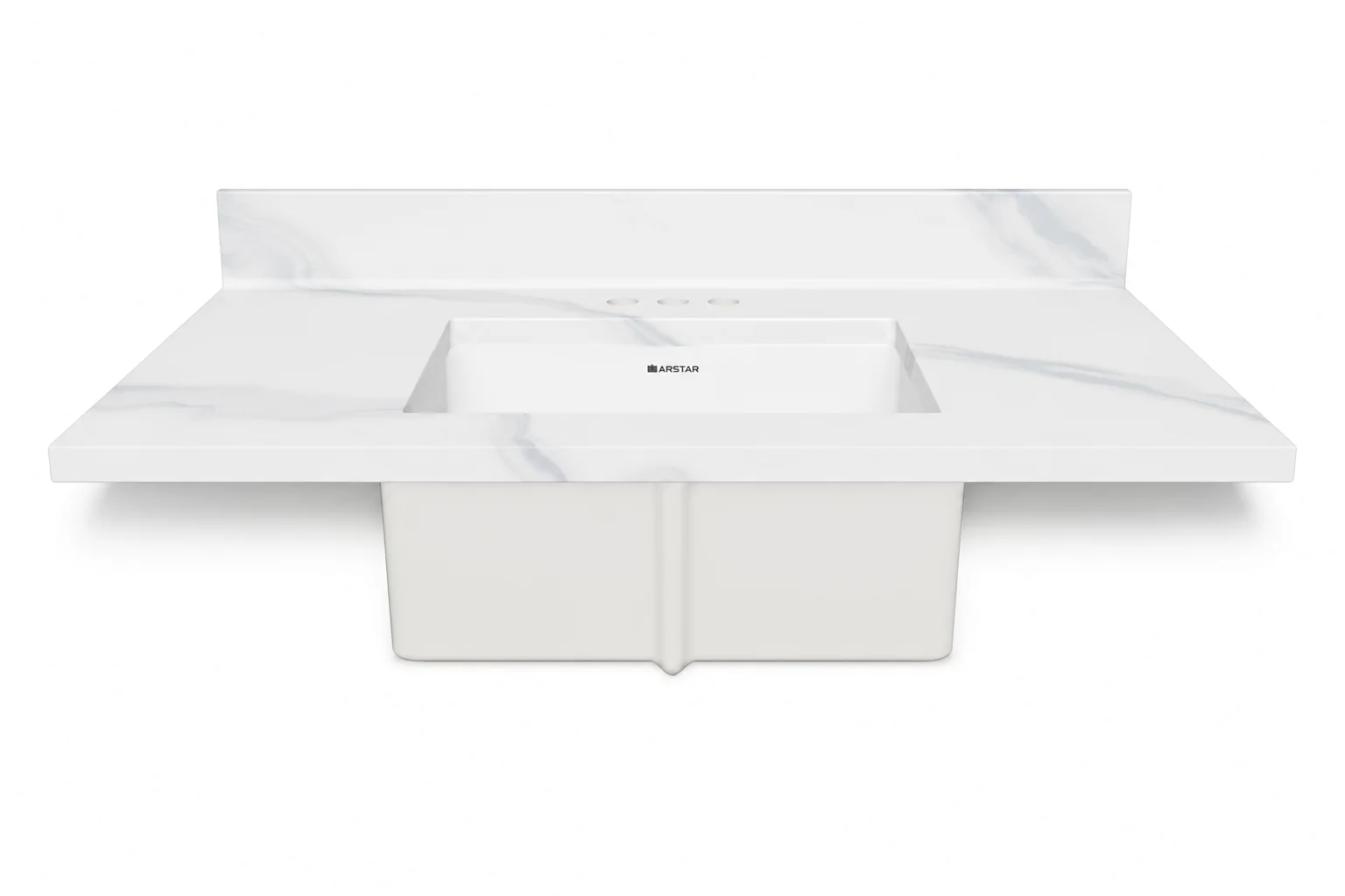 Charlotte cultured marble vanity top — front view, Carrara White, 37"