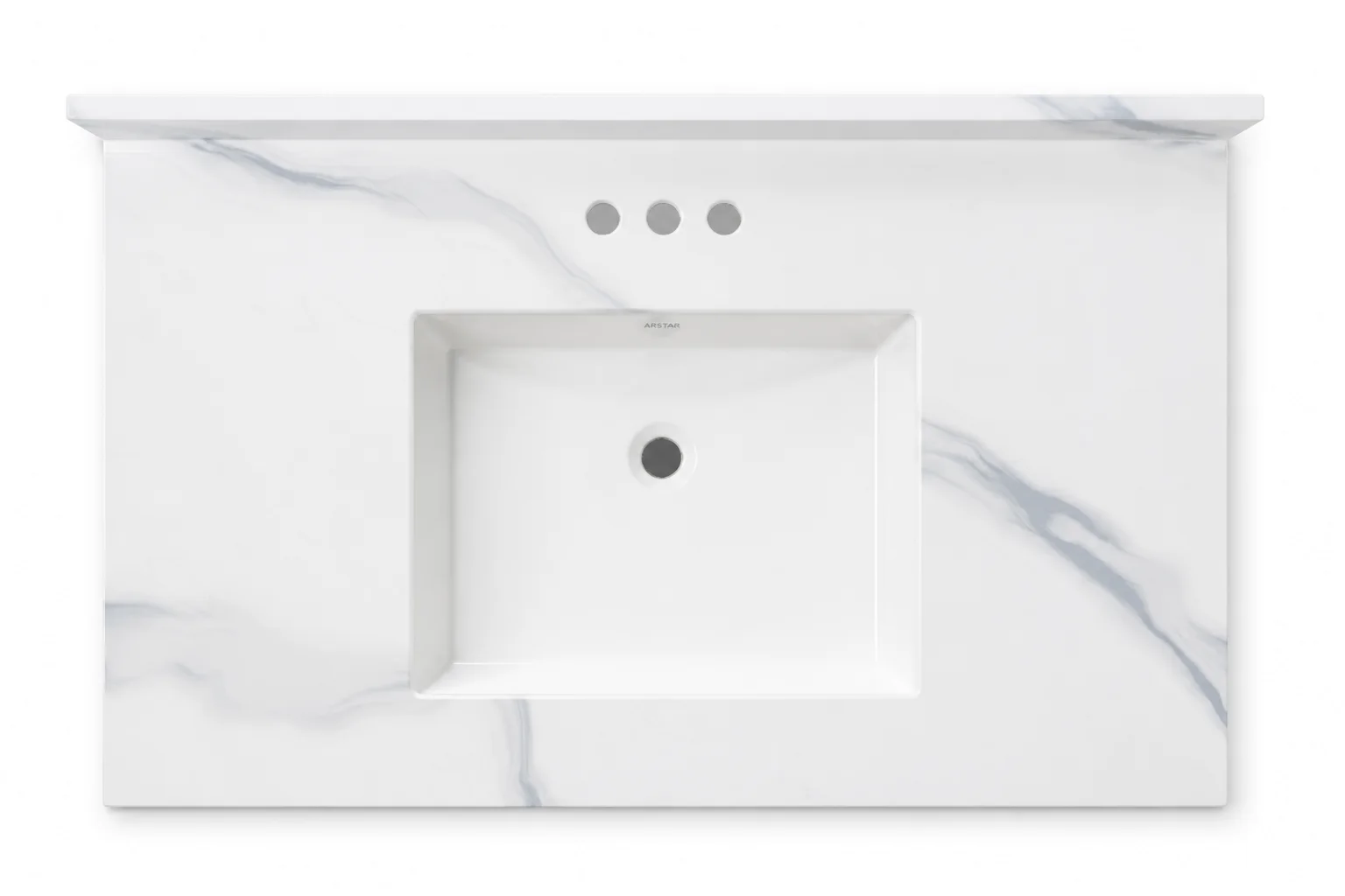 Charlotte cultured marble vanity top — top view, Carrara White