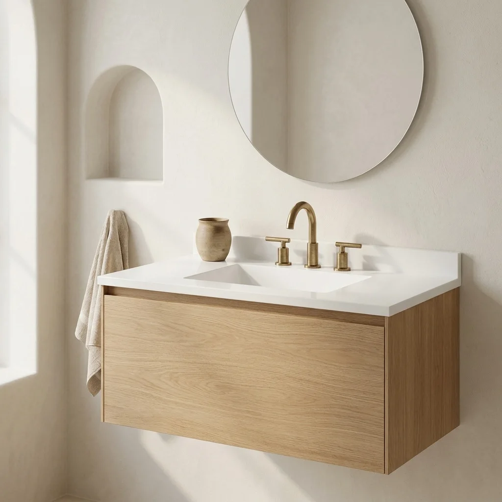 Christine vanity top installed on a modern bathroom vanity
