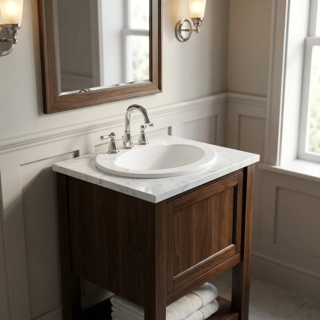 Oval drop-in bowl installed in a bathroom countertop