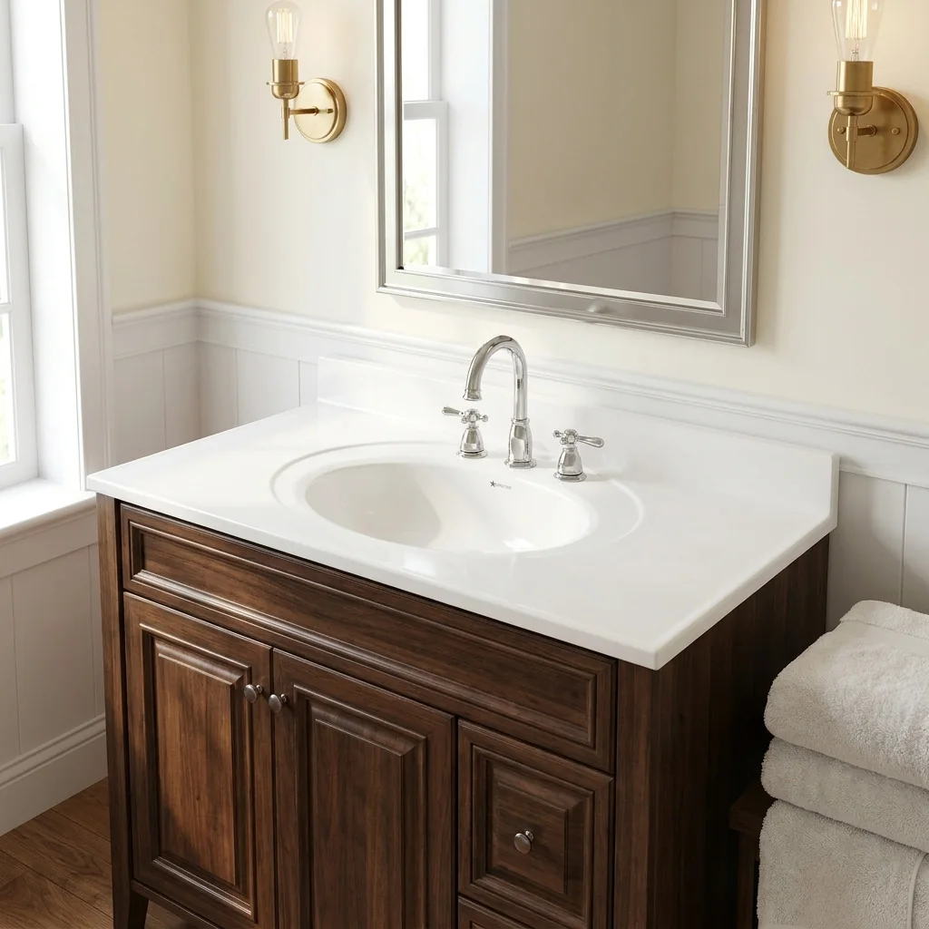 ARSTAR Oval 22 cultured marble vanity top installed in a classic bathroom
